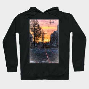 Early Morning Tram digital art Hoodie